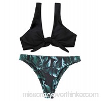 2019 Women Bikini Swimwear Sets Print Tie Front Padded Bikini Top and Beachwear Bottoms Shorts Two Piece Swimsuits Black B07KS5SN1R